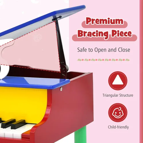 Miniatura 4 de Costzon Piano Clásico para Niños, Piano de Juguete de Madera de 30 Teclas con Soporte para Partituras y Banco, Mini Juguete Musical para Niños