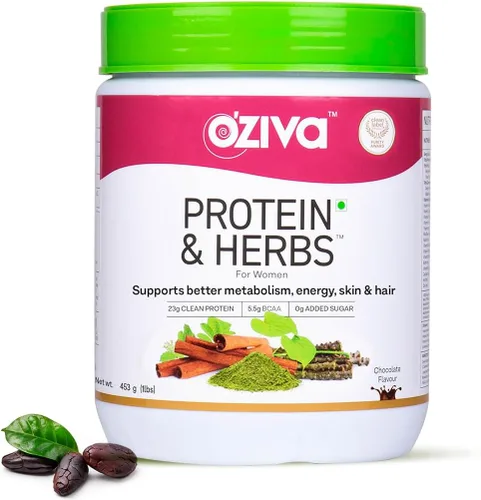 OZiva Proteínas y hierbas, mujeres con multivitaminas, curcumina, shatavari, tulsi para mejorar el metabolismo, equilibrio hormonal y la piel, salud