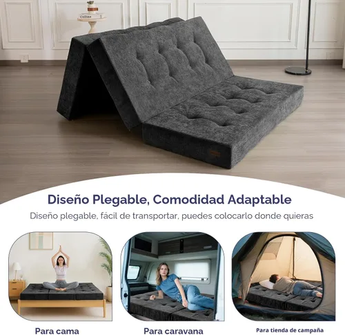 Miniatura 9 de MAXYOYO Colchón plegable de tres pliegues, colchón plegable acolchado de 6 pulgadas con tela chenille, colchoneta portátil de piso tamaño individual