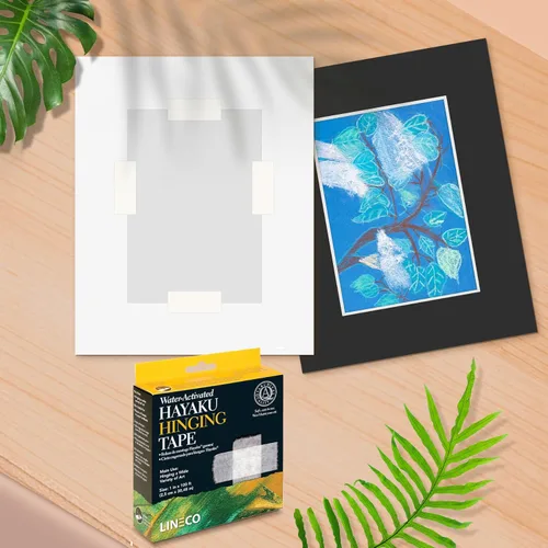 Miniatura 5 de Lineco Cinta de bisagra Hayaku activada por agua de 1 pulgada x 100 pies, archival, sin ácidos y fuerte, utilizada para obras de arte de bisagras