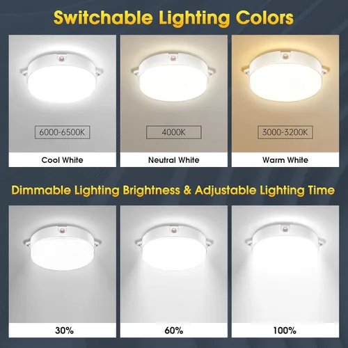 Miniatura 5 de Luces solares de techo para interiores y exteriores, paquete de 2 unidades, regulables, 3000 K, 4000 K, 6000 K, luces solares con interruptor