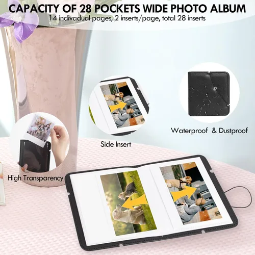 Miniatura 5 de Álbum de fotos pequeño para cámara instantánea Instax WIDE 400/WIDE EVO, 28 bolsillos, álbum de fotos de cuero retro para Instax Wide 300/200/Pola