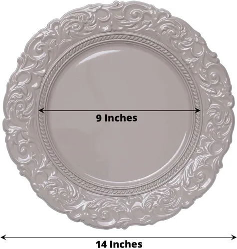 Miniatura 3 de Efavormart - Paquete de 6 platos de carga barrocos de color verde topo, placas inferiores redondas de 14 pulgadas con borde grabado para bodas