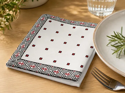 Miniatura 3 de Servilleta de algodón con estampado de país francés 17" x 17" negro y rojo
