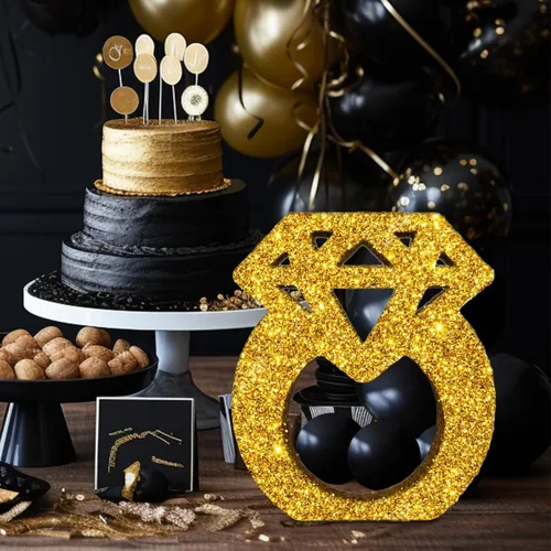 Miniatura 4 de Decoraciones de compromiso, anillos de diamantes con purpurina dorada, centros de mesa para decoración de mesa, decoraciones de despedida