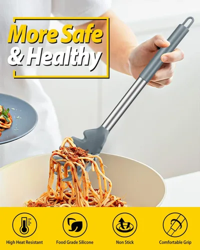 Miniatura 3 de Paquete de 2 tenedores de silicona para pasta, servidor de cuchara de fideos resistente al calor, colador de espaguetis sin BPA, las mejores