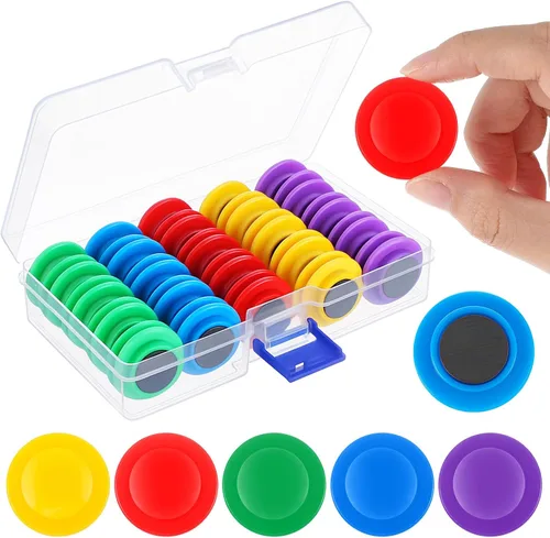Miniatura 7 de Outus 45 imanes redondos negros para pizarra blanca de 1.2 in, imanes para refrigerador para el regreso a clases, mini nevera, suministros