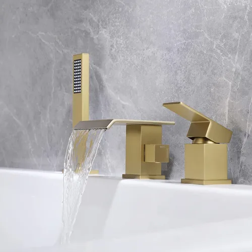 Miniatura 2 de TapLong Grifo de bañera romana, relleno de bañera en cascada, grifo de llenado de bañera con montaje en cubierta tipo cascada con rociador, 3
