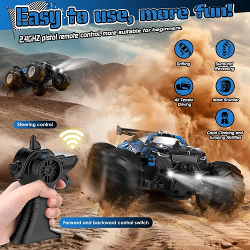 Miniatura 2 de Auto de control remoto, camión de control remoto todo terreno para niños, camión recargable a control remoto con LED, 1:20, 6.2 mi/h, 2 motores, 2.4