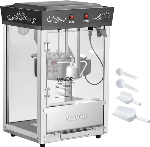 Miniatura 9 de VEVOR Máquina de palomitas de maíz, hervidor de acero inoxidable de 8 onzas, máquina comercial de palomitas de maíz de 800 W, 48 tazas por lote Negro