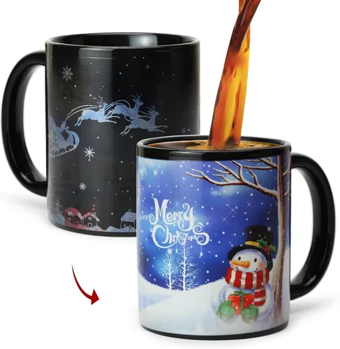 Taza mágica que cambia de color de 12 onzas, taza de café navideña con caja de regalo para mujeres, hombres y niños
