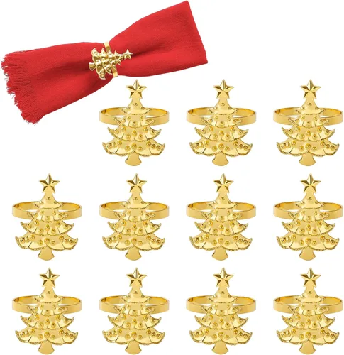 Juego de 12 servilleteros de árbol de Navidad, soporte de hebilla dorada para banquetes, reuniones familiares, cena de mesa, decoración de boda,