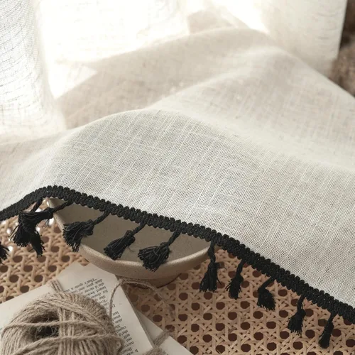 Miniatura 5 de Cortinas cortas para ventana pequeña, mezcla de lino natural, estilo campestre, 45 pulgadas de largo, para cocina, 40 pulgadas de ancho x 45