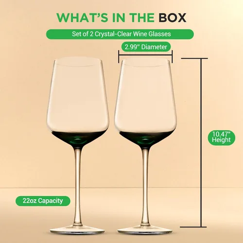 Miniatura 8 de NutriChef Juego de 2 copas de vino tinto o blanco, transparentes de 22 onzas, sin plomo y aptas para lavavajillas, para vino, bebidas, agua