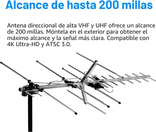 Miniatura 2 de Five Star - Antena de TV para interiores y exteriores Yagi satelital HD con hasta 200 millas de alcance, antena para instalar en ático o techo