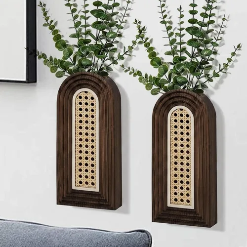 Miniatura 10 de Dnnnii Juego de 2 jarrones de pared de madera, acabado blanco, decoración de pared moderna de granja y bohemio para entrada, pasillo, baño, sala