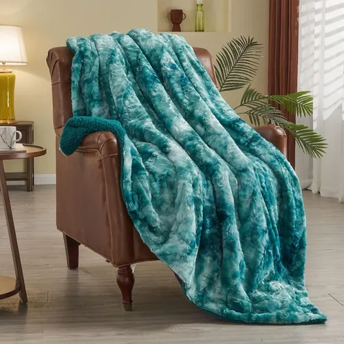 NEWCOSPLAY - Manta de pelo sintético supersuave para sofá, manta de felpa mullida para sofá y cama (teñido anudado color verde azulado claro, de 40