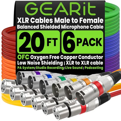 Miniatura 20 de GEARit XLR Cables de 1 pie 6 unidades de varios colores, cable de micrófono XLR macho a hembra, cable de micrófono blindado equilibrado