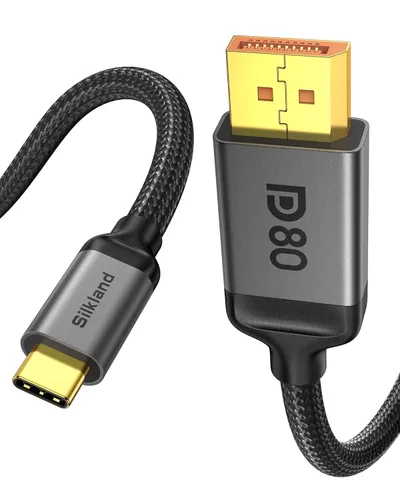 Silkland Cable USB C a DisplayPort 2.1 de 80 Gbps [16K @60Hz, 8K @240Hz, 4K @960Hz], cable unidireccional Thunderbolt 5/4 a DisplayPort, USBC a DP