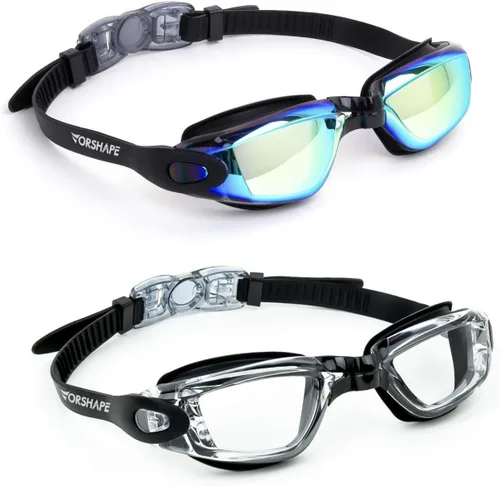Miniatura 16 de Gafas de natación: paquete de 2 gafas de natación antivaho, sin fugas, protección UV, para adultos, hombres, mujeres, jóvenes Azul & blanco