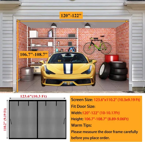 Miniatura 2 de Pantalla magnética para puerta de garaje de 10 x 9 pies para 1 automóvil, cortinas de red manos libres, cierre de puerta retráctil de fibra