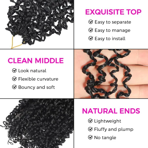 Miniatura 3 de Pelo de ganchillo Yanky Twist de 10 pulgadas para mujeres negras, 7 paquetes de cabello corto bohemio con extremos rizados, cabello sintético rizado