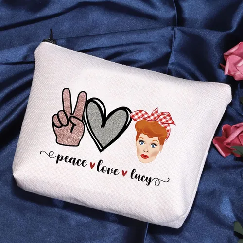 Miniatura 3 de POFULL Regalo inspirado en programas de televisión Lucy Fan Gift Peace Love Lucy Maquillaje Bolsa con cremallera para mujer