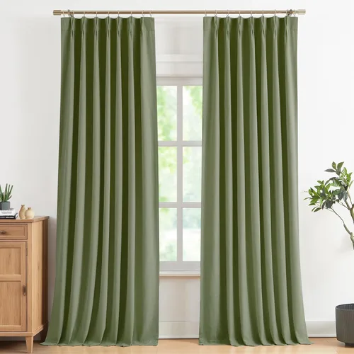 Miniatura 22 de Vision Home Cortinas marrones con pliegues pinzados de bloqueo total, cortinas de ventana de lino mezclado para oscurecimiento de la habitación, 95