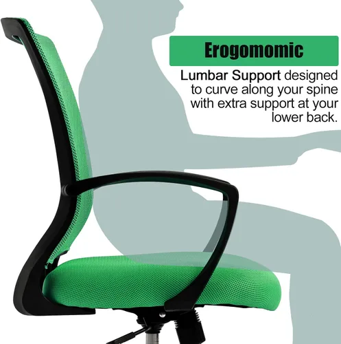 Miniatura 4 de Silla de oficina ergonómica para escritorio, silla de malla con soporte lumbar y apoyabrazos de altura ajustable, silla ejecutiva para mujeres