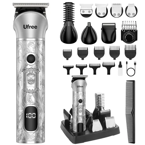 Miniatura 10 de Ufree Cortadora de barba para hombres, afeitadora eléctrica, kit de corte de pelo inalámbrico para bigote, cuerpo, nariz, oreja, cabello facial, kit