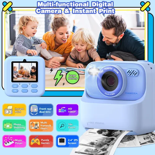 Miniatura 2 de Masterbee Cámara para Niños con Impresión Instantánea, Regalos de Cumpleaños para Niñas y Niños, Cámara Digital para Niños, Video HD 1080P, Juguetes