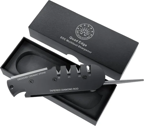 Miniatura 5 de Off-Grid Knives - Afilador de cuchillos QuadEdge con 4 ángulos: 17° 20° 25° 30°, caña de diamante, afilador de anzuelos de pesca, piedra