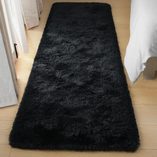 Miniatura 6 de Tepook Alfombras Suaves Corredoras para Dormitorio de 2x6 pies con Respaldo de Goma, Alfombras Negras Esponjosas para Sala de Estar, Alfombra
