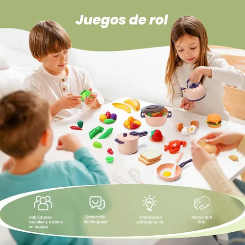 Miniatura 2 de CUTE STONE - Juego de 51 piezas de accesorios de cocina en miniatura para niños, juego de cocina de imitación con ollas, sartenes, utensilios