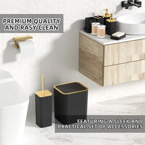Miniatura 7 de XLHOMO Juego de baño – Juego de baño de 26 piezas con cortina de ducha y alfombras, juego de accesorios de baño, juego de accesorios de baño negro