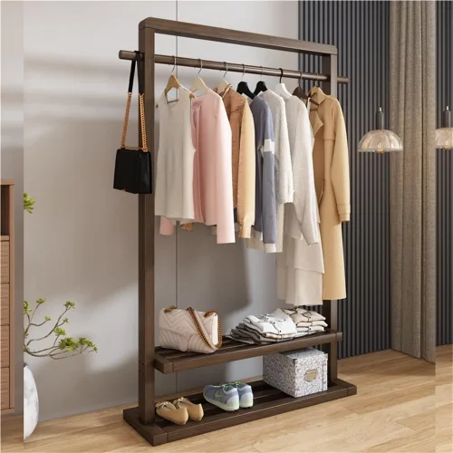 Perchero de bambú para colgar ropa, perchero independiente con estantes dobles, organizador de ropa de pie para dormitorio o armario (marrón, 33.5