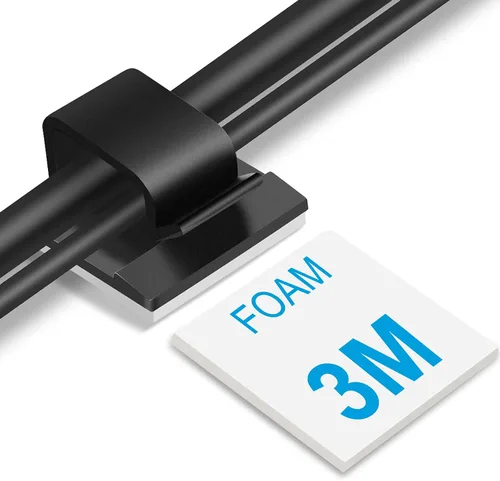 Clips adhesivos grandes para cables (45 unidades, negro), clips de alambre mejorados para cables eléctricos, clips de cable adhesivos para organizar