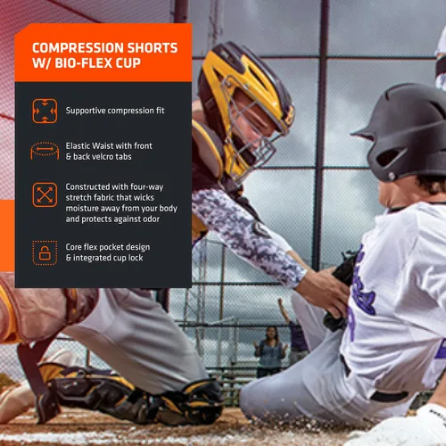 Miniatura 2 de Shock Doctor Compression Shorts with Protective Bio-Flex Cup, Moisture Wicking Vented Protection, Youth