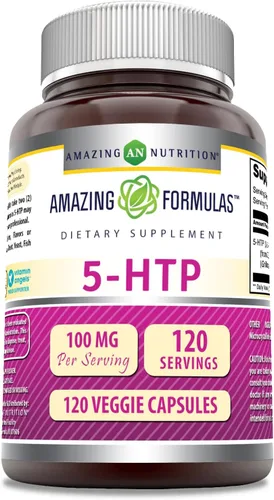 Amazing Formulas Suplemento 5-HTP (hidroxitriptófano), 100 mg por porción, cápsulas vegetarianas, sin OMG, sin gluten, fabricado en Estados Unidos