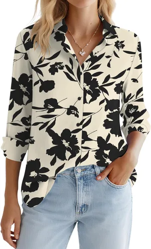 Miniatura 20 de LOMON Camisa de Botones para Mujer Tops de Primavera Verano Manga Larga Negocios Elegante Casual Blusas con Cuello Conjuntos de Trabajo Ropa