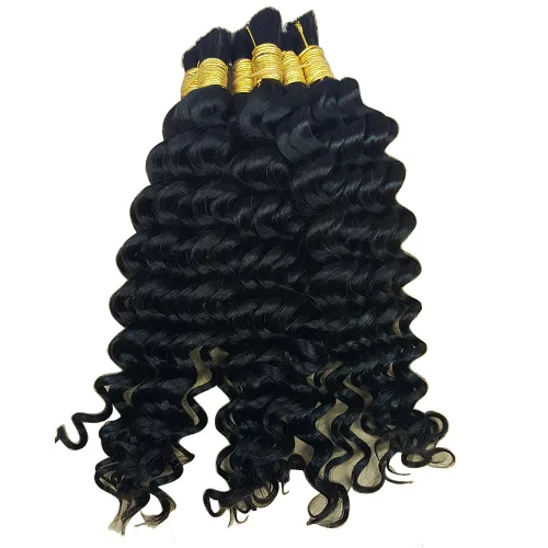 Miniatura 2 de Pelo ondulado profundo a granel para trenzar cabello humano sin trama, 3 paquetes de 5.29 oz brasileño