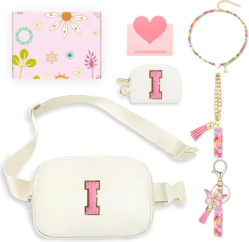 Miniatura 20 de Regalos de moda para niñas adolescentes, cangurera con monograma para niña con llavero, collar, dijes de taza, tarjeta de felicitación y caja