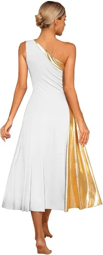 Miniatura 3 de Vestido de baile de alabanza lírico metálico de un hombro para mujer, sin mangas, ropa de baile litúrgica