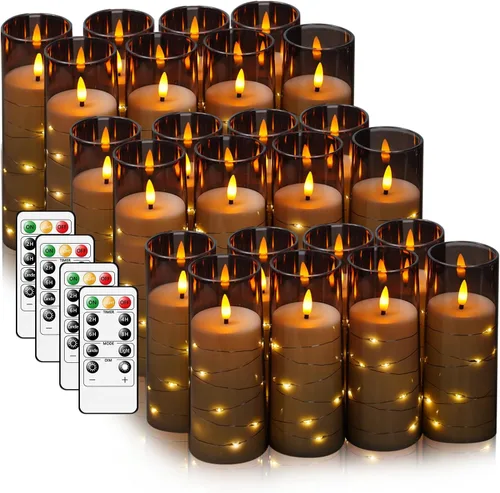 Miniatura 8 de kakoya Velas LED sin llama con temporizador de 5 piezas, velas parpadeantes sin llama para ambiente romántico y decoración del hogar, carcasa dorado