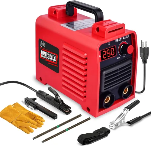 Máquina de soldar, máquina de soldadura MMA-250A 110V mejorada, pantalla digital LCD IGBT, soldador de electrodo con arranque en caliente Rojo