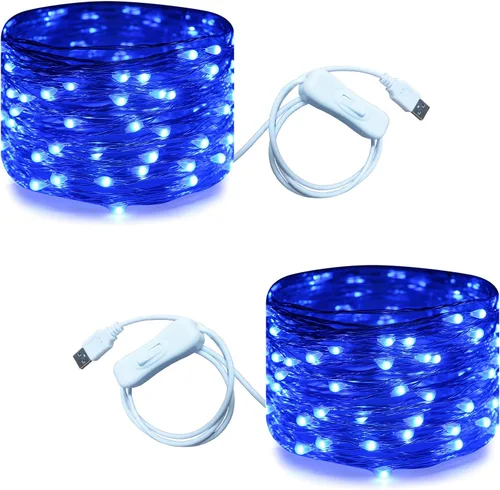 Miniatura 17 de RUICHEN Guirnalda de luces USB de 33 pies, 100 luces LED con interruptor de encendido/apagado (blanco cálido, paquete de 2)