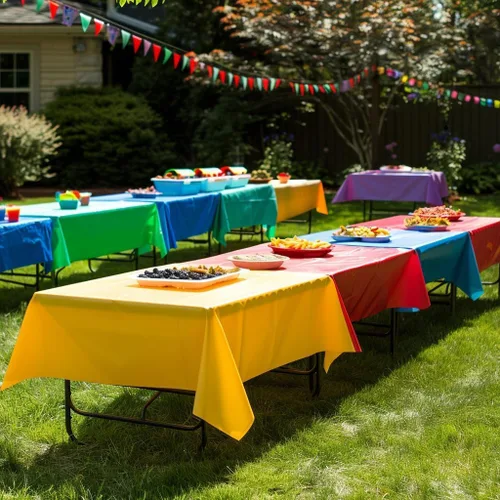 Miniatura 4 de Paquete de 6 manteles de neón desechables de plástico arcoíris para decoraciones de fiestas, suministros de cumpleaños y bodas (color neón)