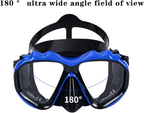 Miniatura 5 de +2.0 a +5.0 Hipermetropía Máscara de Buceo Hipermetropía con Lentes de Vidrio Templado, Equipo para Hombres Mujeres (Azul, +4.0 con Snorkel)