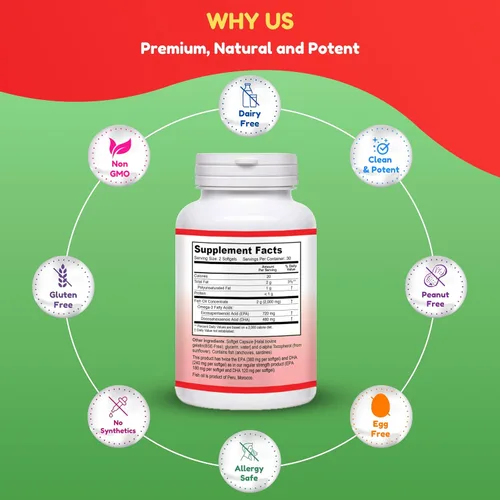 Miniatura 4 de SHIFAA NUTRITION Cápsulas blandas de aceite de pescado Halal, 60 unidades, doble fuerza, suplementos de aceite de pescado Halal Omega 3. Atrapado