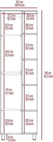 Miniatura 5 de FM FURNITURE Los Angeles - Armario de lino con 5 estantes abiertos y 4 estantes interiores, roble claro